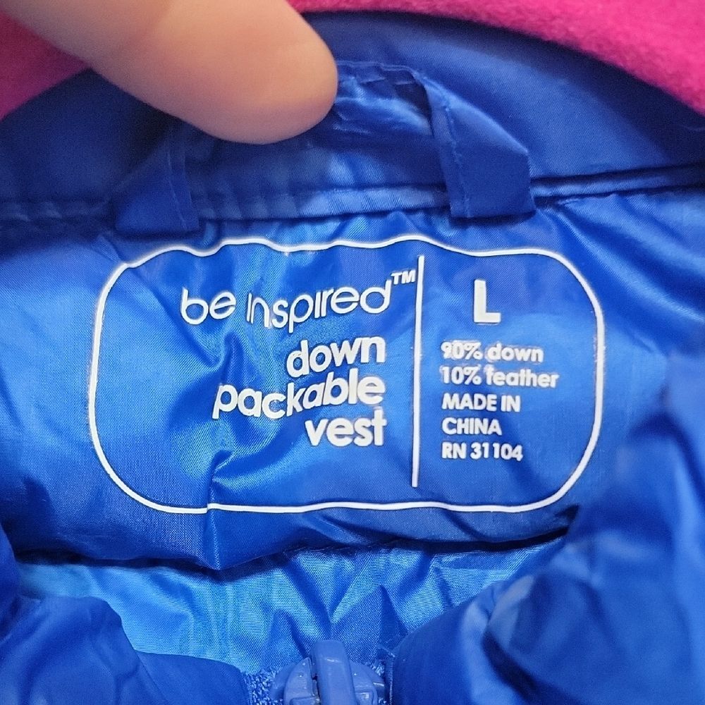Be Inspired Blue Down Packable Puffer Vest Size L - Picture 3 of 14